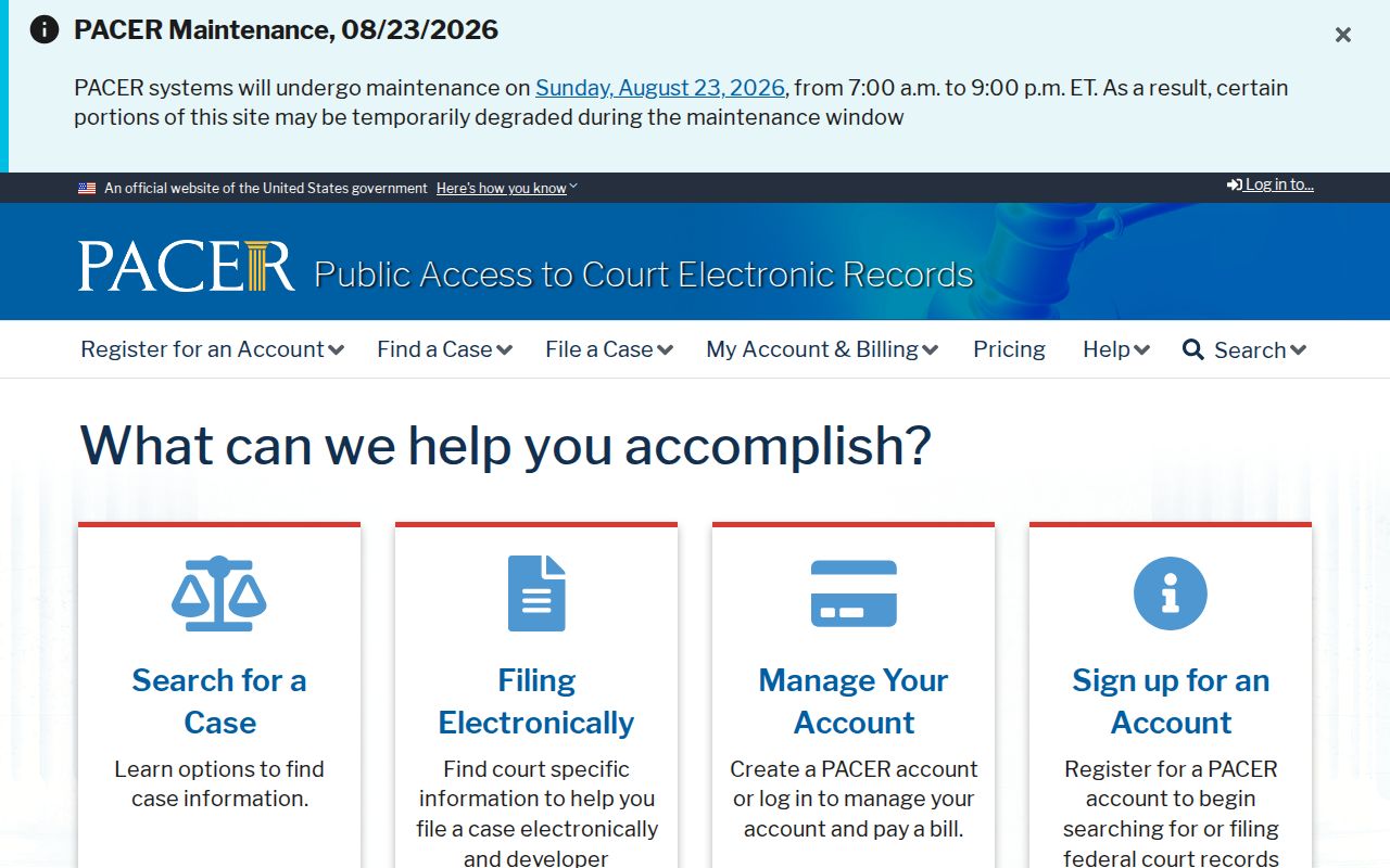 Camden County federal case search through PACER