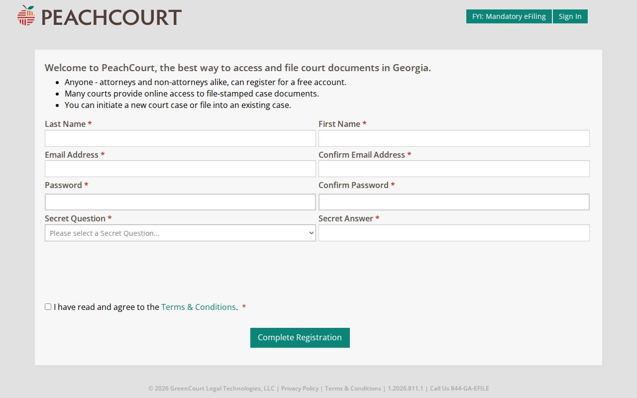 Camden County civil court docket PeachCourt registration