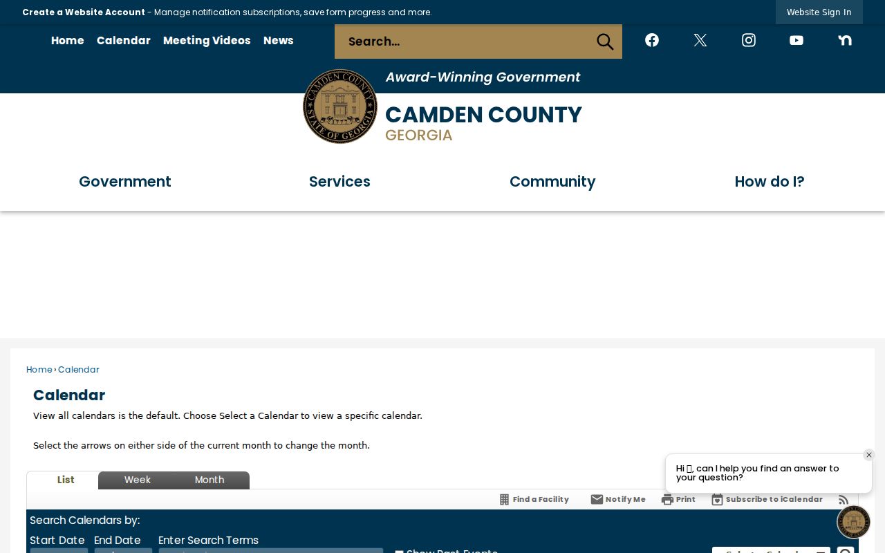 Camden County Superior civil court calendar page