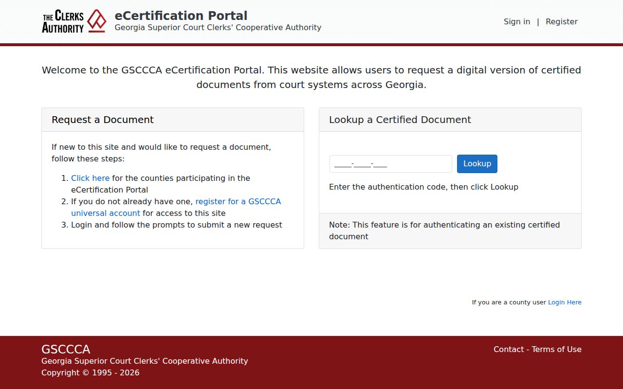 Camden County court records GSCCCA eCertification portal