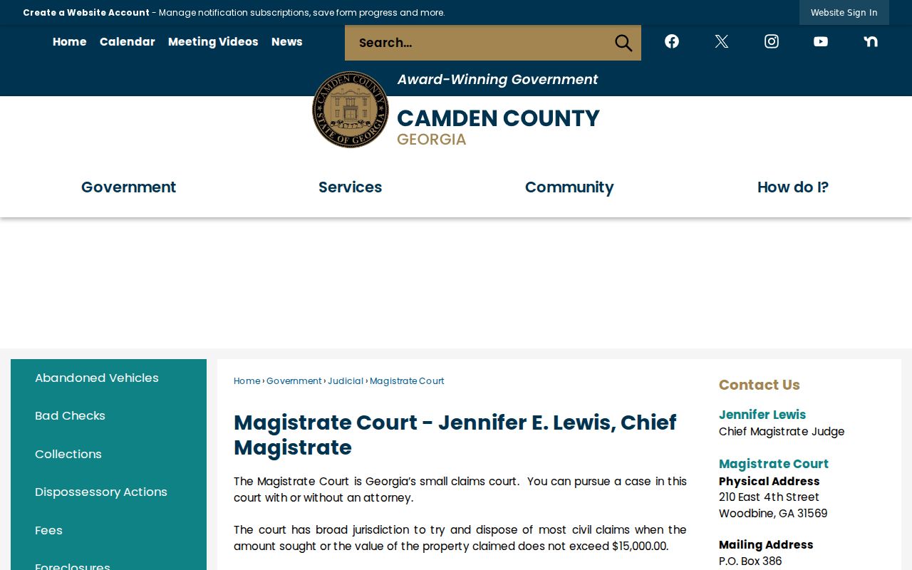 Camden County Magistrate Court official jurisdiction page