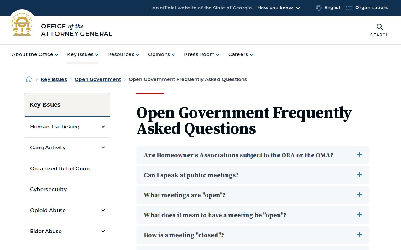 Georgia Attorney General Open Government FAQ about records access